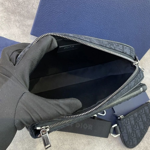 Dior Messenger Bag new, black, detachable wallet on strap