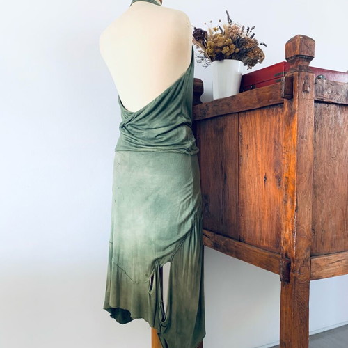 Dyens + Fotinaki handmade green set with asymmetrical skirt