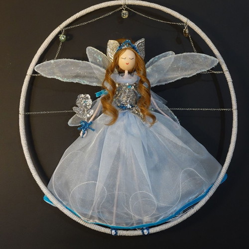 Blue fairy handmade doll in circular frame new