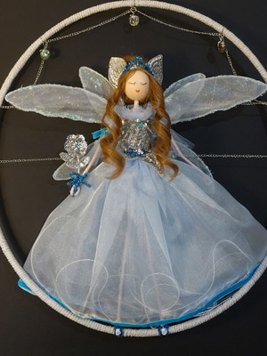 Blue fairy handmade doll in circular frame new