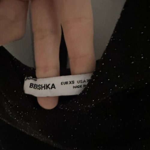 Bershka black shiny long dress new with V neckline