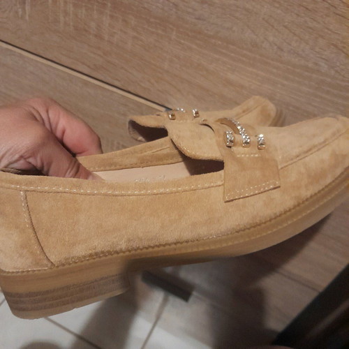 Suede moccasins new size 37 beige with buckle