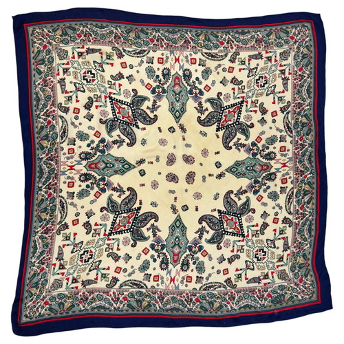 Silk scarf with paisley pattern used, hand-hemmed, multicolor 102x105 cm