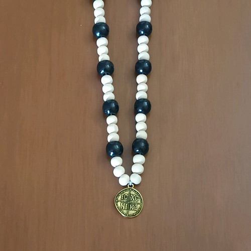 Necklace with Konstantinato and wooden beads new, elastic