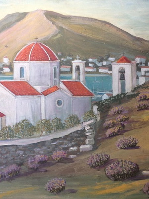 Dimitriadis Oil Painting Livadi Kea Signed in Excellent Condition