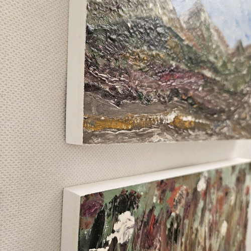 Two small oil paintings like new, abstract landscapes