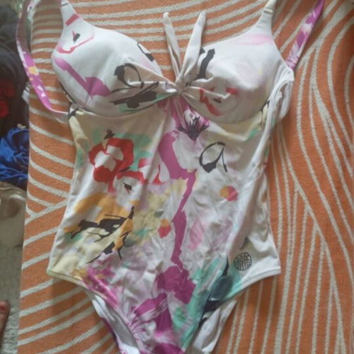 One-piece swimsuit, white and blue, size L