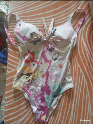 One-piece swimsuit, white and blue, size L