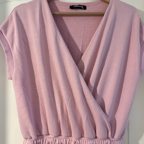 Noobass pink cotton jumpsuit, sporty style, drawstring waist, size L