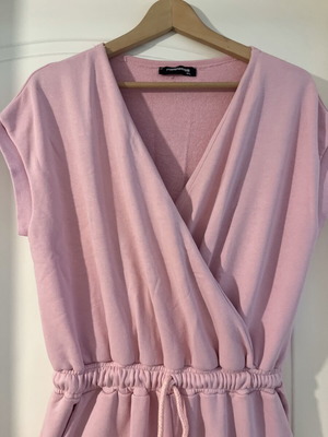 Noobass pink cotton jumpsuit, sporty style, drawstring waist, size L