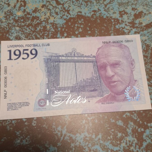 Liverpool FC Official Banknote 1959 Bill Shankly