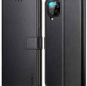 Ganbary θήκη κινητού συμβατού με Samsung Galaxy από A12-55, υψηλής ποιότητας προστατευτικό κινητών με κάλυψη δέρματος, Μαύρο.