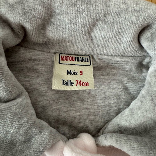 Matou France baby jacket 9-12 months like new, pink with grey details