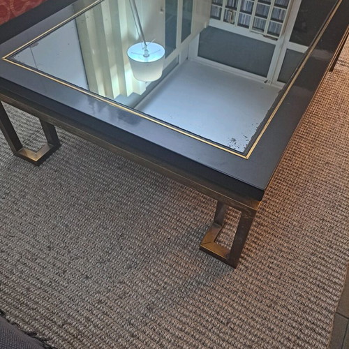 Vintage coffee table with mirror and brass legs used (1983)
