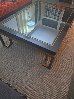 Vintage coffee table with mirror and brass legs used (1983)