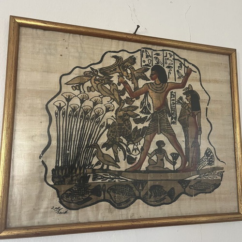 Vintage Αιγυπτιακός Πίνακας Nebamun σε πάπυρο με χρυσή κορνίζα