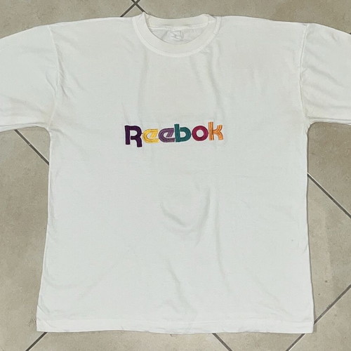 Reebok Vintage T-Shirt white with multicolor embroidered logo size XL like new