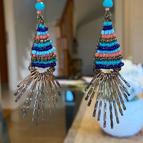 Funky Jewel ethnic dangle earrings new, multicolor and gold-tone