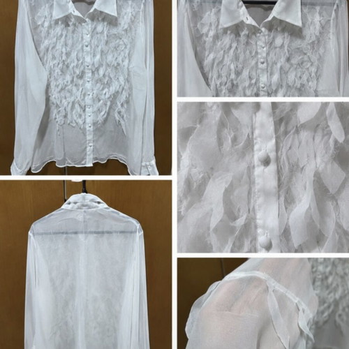 Aslanis white semi-sheer shirt with embossed details size M like new