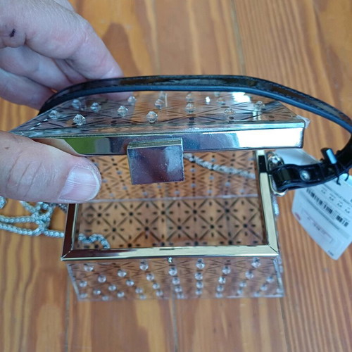 Zara shoulder bag plastic transparent with chain and rhinestones new, black and silver