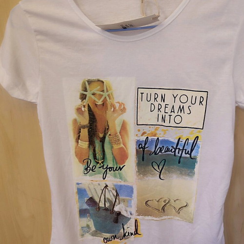 Set of 2 white T-shirts new, short sleeve with patterns, size L