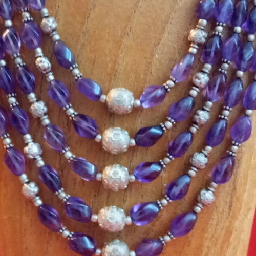 925 Silver Necklace with Amethyst, Ethnic Style