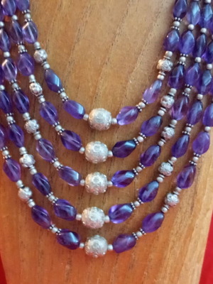 925 Silver Necklace with Amethyst, Ethnic Style