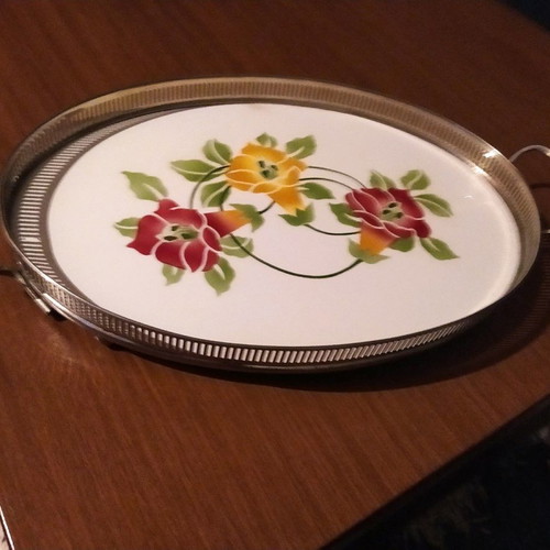 Porcelain serving tray used, antique over 100 years old