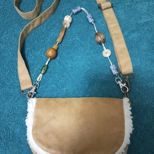 Shoulder bag new, beige and brown suede, spacious 20x14 cm