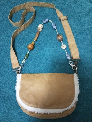 Shoulder bag new, beige and brown suede, spacious 20x14 cm