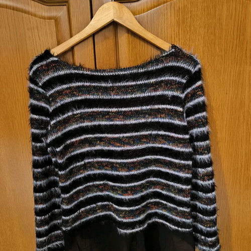 Women's long-sleeve sweater like new with black transparent fabric, size S