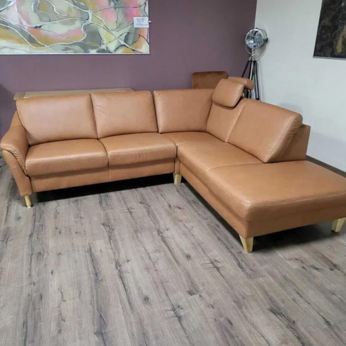 Light Brown Leather Corner Sofa Viola new with storage function