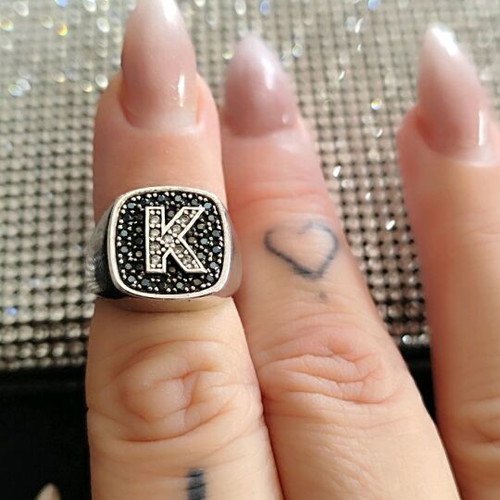 Sevalier ring new 750 K gold-plated with letter K monogram