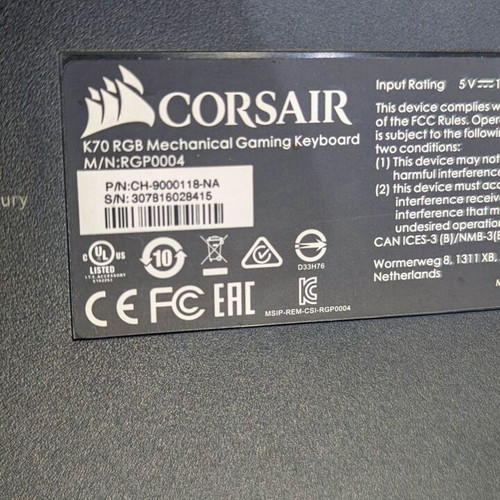 Corsair K70 RGB Keyboard used, Cherry Red switches, gaming features