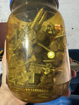 Plastic container with various screws