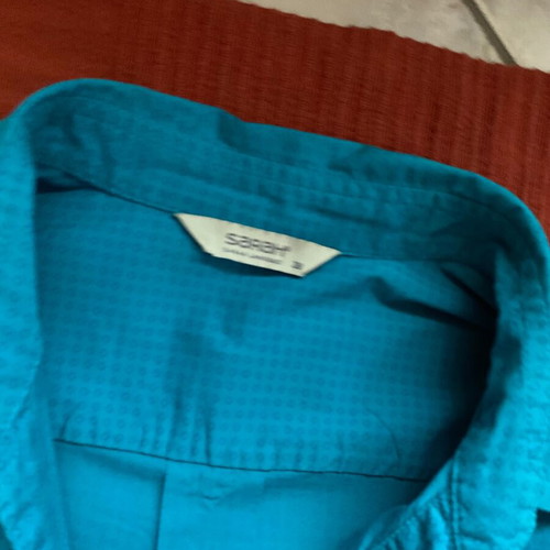 Sarah Lawrence turquoise fitted short-sleeve shirt, women's