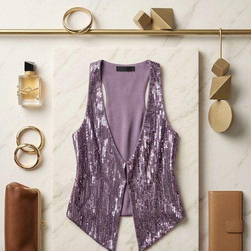 Benetton Metallic Sequin Vest like new, purple, glam party top