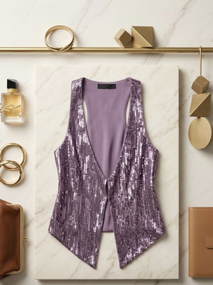 Benetton Metallic Sequin Vest like new, purple, glam party top