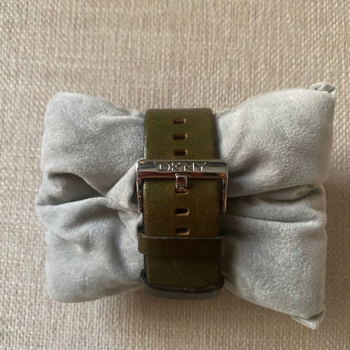 DKNY women's watch with square dial and khaki leather strap like new