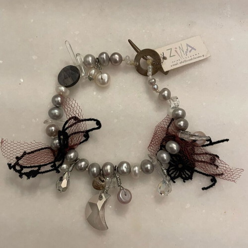 Bracelet with pearls design ZINA new, white and gray