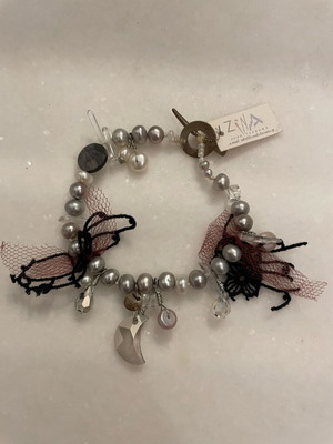 Bracelet with pearls design ZINA new, white and gray