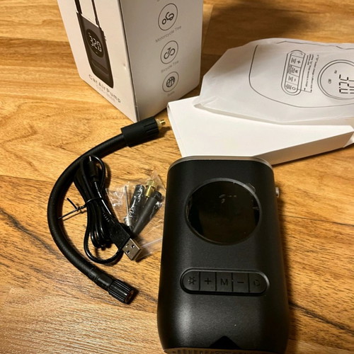 Portable rechargeable vehicle air pump new with flashlight and adapters