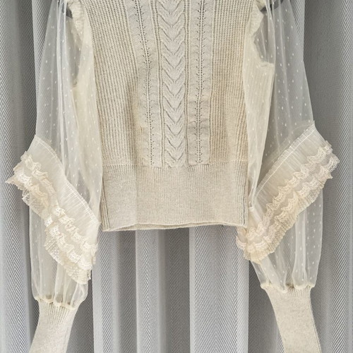 BSB sweater with transparent sleeves, ivory