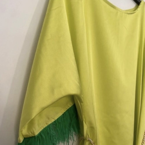 Lime satin short dress new with feathers and chain belt