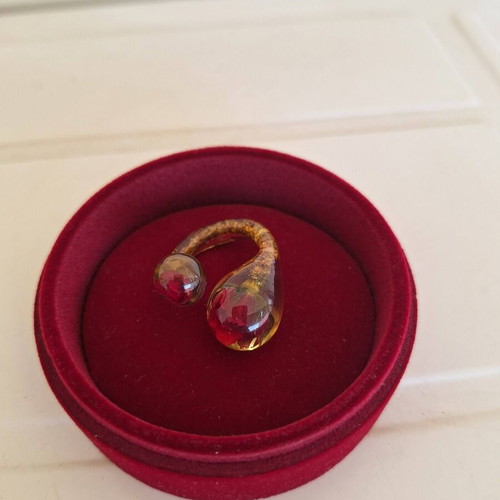 Handmade ring with natural red roses in resin, new