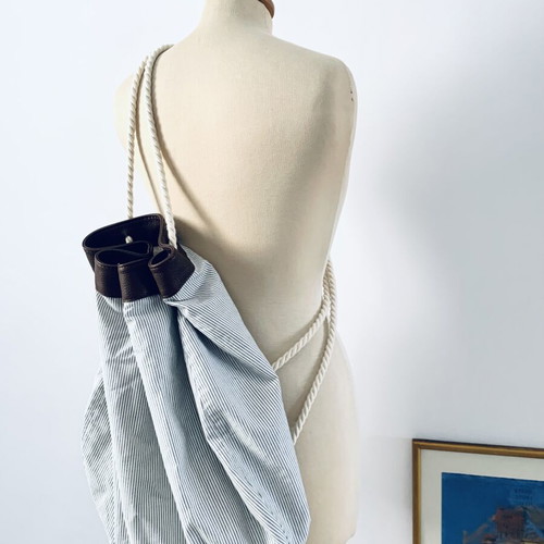 Ioanna Kourbela Backpack Bag new, leather and cotton, waterproof interior