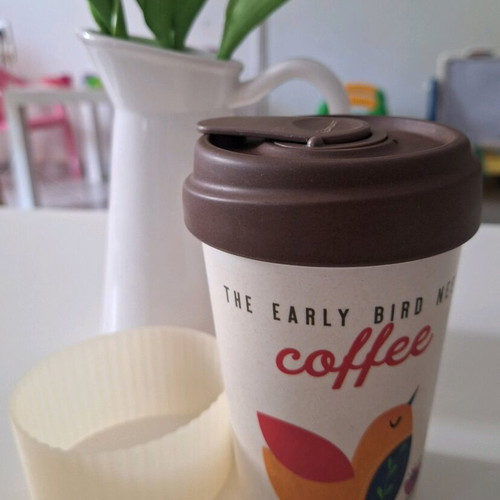 Chic Mic Early Bird bamboo cup with lid white like new