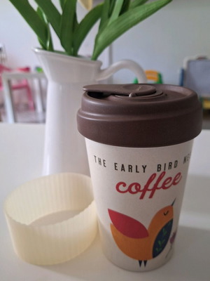 Chic Mic Early Bird bamboo cup with lid white like new