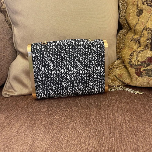 Evening bag reversible with pink metallic and black white fabric