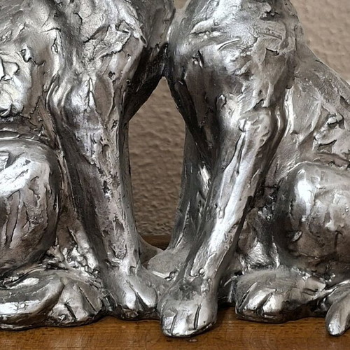 Decorative wooden figurine of loving dogs like new